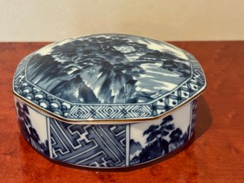 Vintage Tiffany & Co Porcelain Lidded Trinket Box Chinese Blue & White Decor