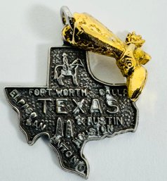 VINTAGE SIGNED WELLS STERLING SILVER STATE OF TEXAS AND BOOT CHARM OR PENDANT