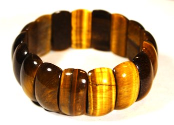 CONTEMPOARY GENUINE TIGER'S EYE POLISHED STONE BRACELET W ELASTICITY