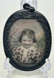 Charming Antique Circa 1915 Pewter Frame With Hand Colored Photograph Of Adorable Child