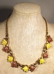 Vintage Gold Tone 1960s Necklace Tulip Choker Necklace 16' Long