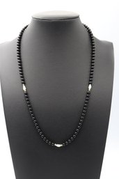 Elegant Black Onyx, Fresh Water Pearl, & 14k Yellow Gold Necklace