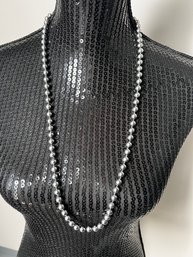 Long Metallic Silver Pearl Necklace