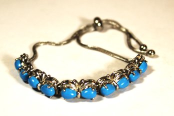 VERY FINE CONTEMPORARY STERLING SILVER SLIDE STYLE BRACELET TURQUOISE STONES