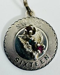 VINTAGE STERLING SILVER SWEET SIXTEEN WITH A ROSE CHARM OR PENDANT