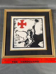 Vintage Red Cross And Angel Artwork Print Pencil Signed And Numbered 4/50  12x12 Matted Framed Glass