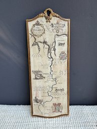 Gilt Framed English Map Panel Of The Thames C 1966