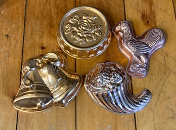 4 Copper Molds ~ Bell, Rooster & More ~