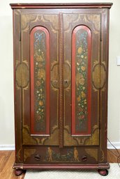 A 19th Century Paneled Pine Tole Painted Wardrobe Cabinet - Just Beautiful!
