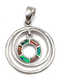 Vintage Sterling Silver Opal Multicolor Open Circles Pendant
