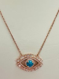 EVIL EYE 14K ROSE GOLD OVER STERLING SILVER CZ FAUX TURQUOISE NECKLACE