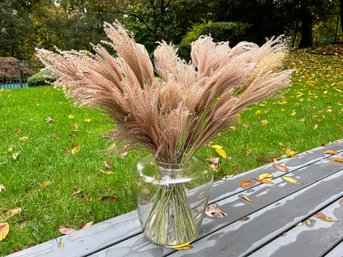 Large Glass Vessel With Dried Grasses