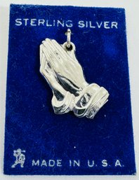 VINTAGE SIGNED WELLS STERLING SILVER 'PRAY FOR PEACE' PRAYING HANDS CHARM OR PENDANT