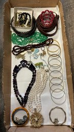 Collection Lot Of Jewelry - Beaded Necklace, Round Bracelets, Belt, Ring, Ear Rings, Pin & More. MP/A3