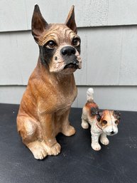 Vintage Cast Iron Terrier Puppy Paired With Vintage Composite Boxer