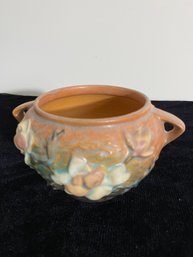 Vintage Roseville Pottery Piece With Brown Peach Green Magnolia Blossoms