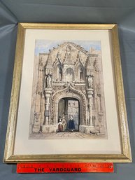 European Cathedral Chullmandel's Litho Print 17x22 Matted Framed Glass