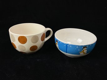 Christmas Bowl And Polka Dot Mug