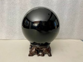 Very Large Black Obsidian Sphere On Stand, 9 Lb 13oz