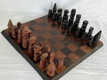 Carved Vintage Wooden Chess Set - Complete