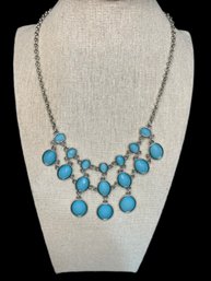 Lovely Turquoise And Silver Tone Necklace