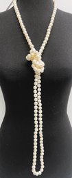 Vintage Hand Knotted White Pearl 31 Inch Necklace By WW With Red Pouch- NOS