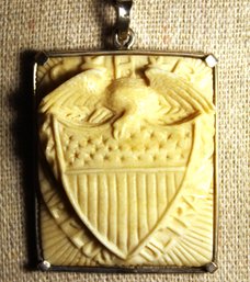 WONDERFUL STERLING SILVER NECKLACE HAVING ANTIQUE CARVED BONE AMERICAN EAGLE PENDANT