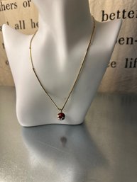 Elegant Gold Metal Cloisonne Red Enamel Singular Bead Necklace