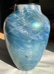 SUPERB Vintage TOM STOENNER Iridescent Art Glass Vase- Signed And Dated