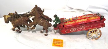 Cast Iron Horse Drawn Coca-cola Delivery Wagon With Rider And Coke Cases