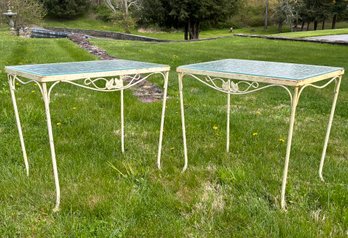 A Pair Of Vintage Wrought Iron Cocktail Tables, C. 1940's, Likely Woodard