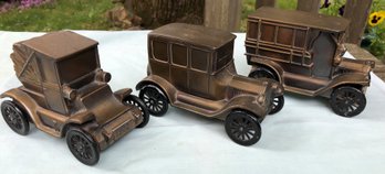 Lot Of 3 Vintage Banthrico Old Time Car Banks - 1900, 1915 & 1926 Ford Automobiles