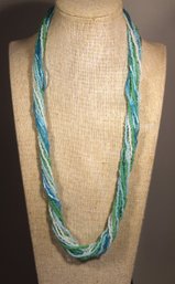 Multi Colored Blue Micro Glass Beaded Necklace 24' Long