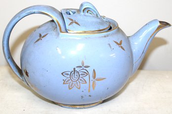 Vintage Tea Pot By Hall Blue W/gold Trim