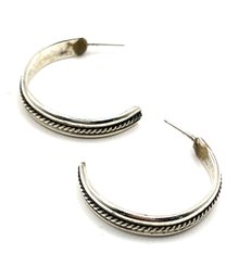 Vintage Large Sterling Silver Beaded Hoop Earrings