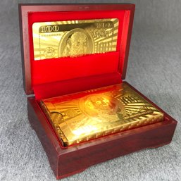 Incredible Brand New Set Of 24K / 999.9 Gold Playing Cards Fitted Mahogany Box - Amazing Gift Idea - WOW !
