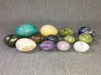 Lot B - Group Lot Of 13 Semi Precious Stone Eggs - Amazing Lifetime Collection - Just Look At The Colors !