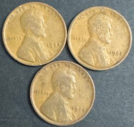 3 Wheat Pennies 1923, 1924, 1925