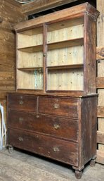 Gorgeous  19TH C. Set Back Cupboard With Glass Doors