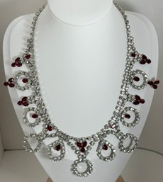 LARGE FABULOUS SIGNED WEISS PRONG SET RED AND WHITE RHINESTONE NECKLACE