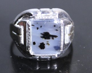 ANTIQUE MEN'S ART DECO STERLING SILVER MOSS AGATE RING ISZE 9.5