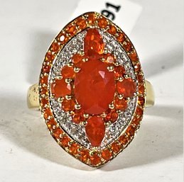 Gold Over Sterling Silver Ladies Ring Orange And White Stones Size 6 Tiny Diamonds