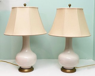 A Pair Of Modern Ceramic And Brass Accent Lamps (As Is)