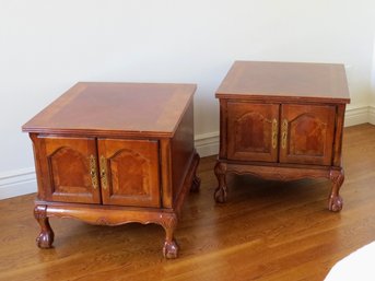 A Pair Of Asian 2 Door Side Tables In Rosewood Finish