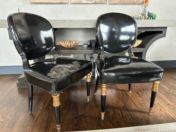 Pair Of Black Patent Leather Mid Century Accent Chairs