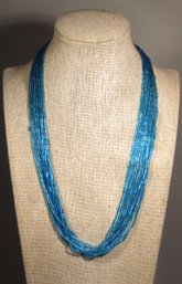 Micro Glass Aqua Blue Colored Glass Beaded Necklace About 18' Long