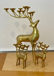 Majestic Lacquered Brass Reindeer Candleholders