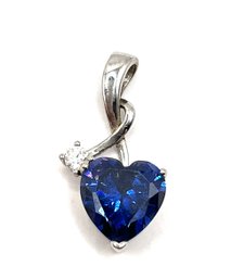 Gorgeous Sterling Silver Sapphire Color Clear Stone Heart Pendant