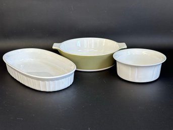 Three Vintage Bakers By Corning Ware & Oneida