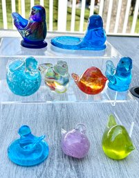 Lot Of 9 Assorted Colors & Sizes Glass Bird Figurines Some Signed  Lot # 1 No Issues